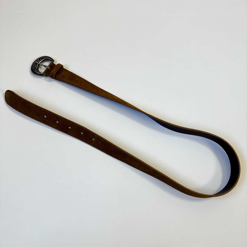 Sezane Suede Belt in Mustard Tan with Ornate Silver Buckle - Picture 4 of 6